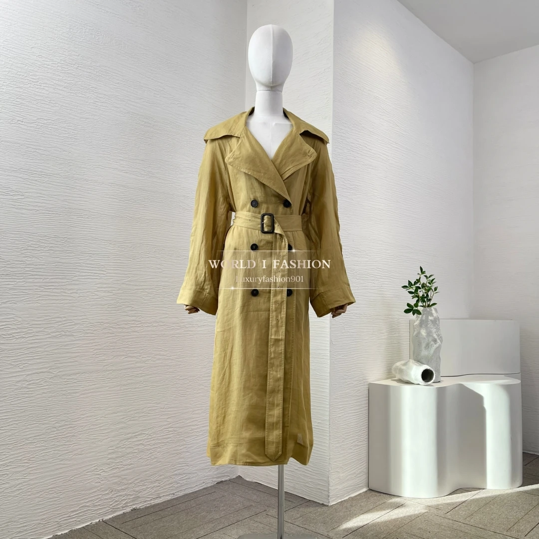 

Длинная куртка-топы 2025, высококачественный черный плащ цвета хаки с длинными рукавами и отложным воротником