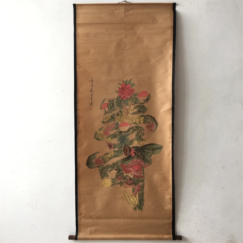 

China old Celebrity paintings-Wang Su's Ink Flower and bird painting of Hua Shou Tu Scroll Hanging paintings