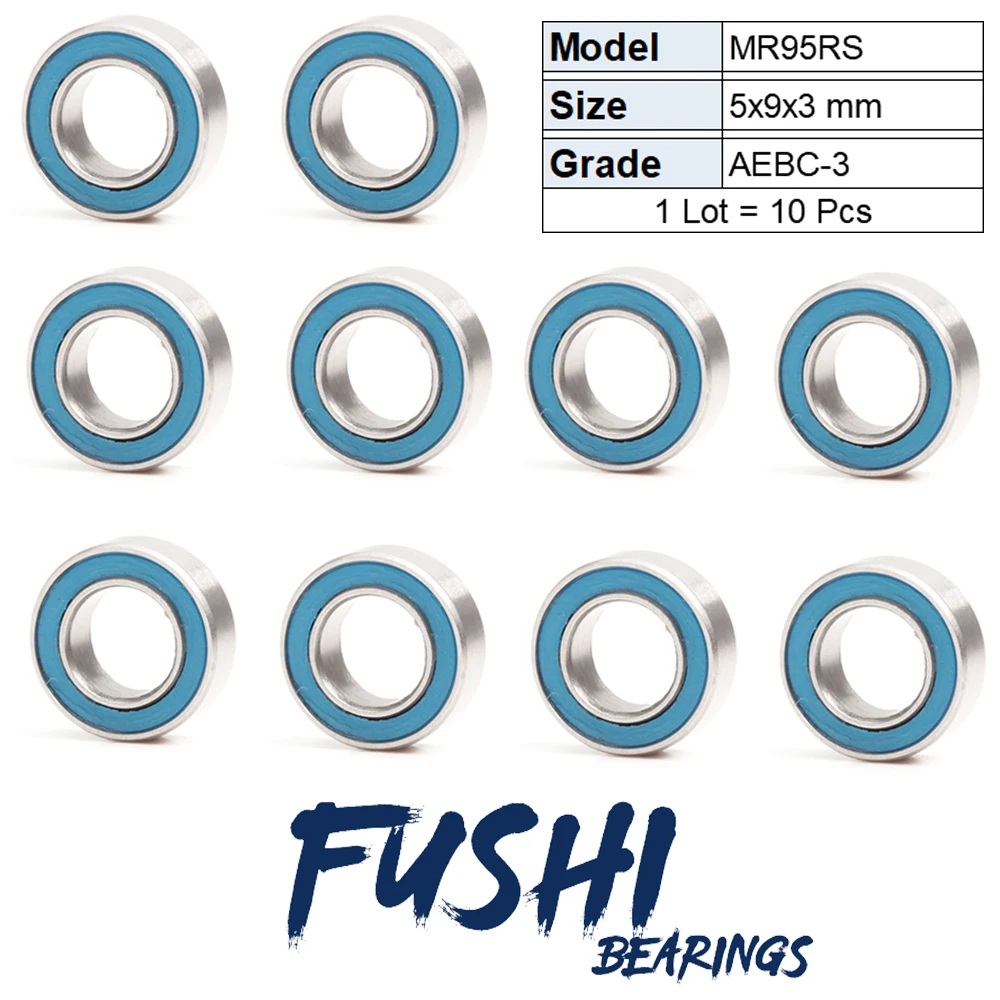 MR95RS Bearing ABEC-3 (10PCS) 5*9*3 mm Miniature MR95-2RS Ball Bearings RS MR95 2RS With Blue Sealed L-950DD