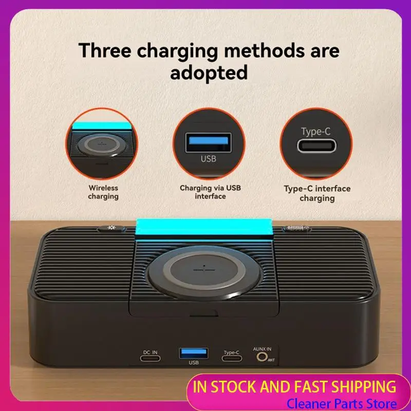 HOT SALE-Wireless Charging Station Including Bluetooth Speaker, Alarm Clock, FM Radio, Night Light, Phone Holder, Adjustable Dis view 5