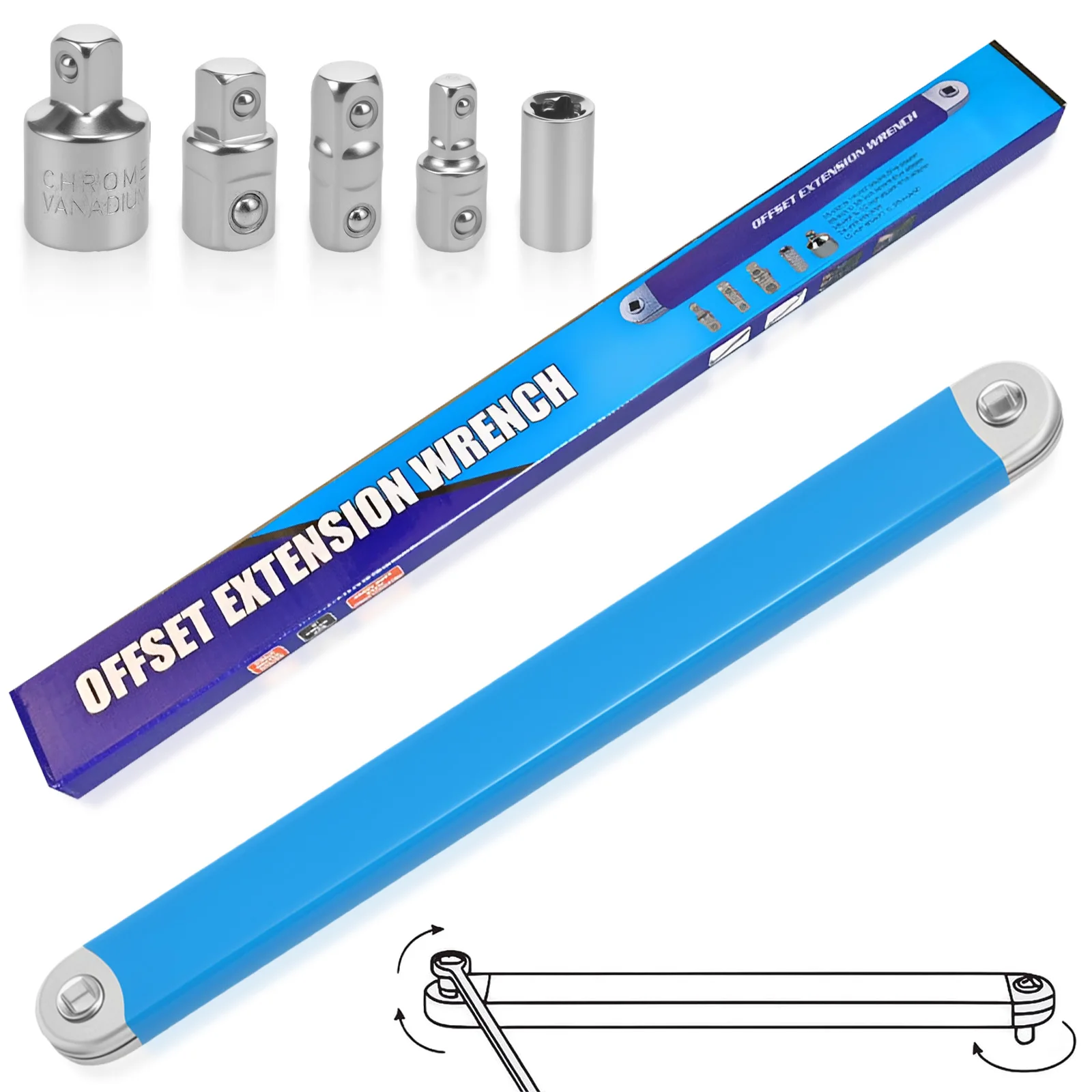 

Удлинитель для гаечного ключа с нулевым углом наклона, набор удлинителей для трещотки, включает адаптеры 1/2", 1/4", 3/8", идеальный универсальный удлинитель для трещотки