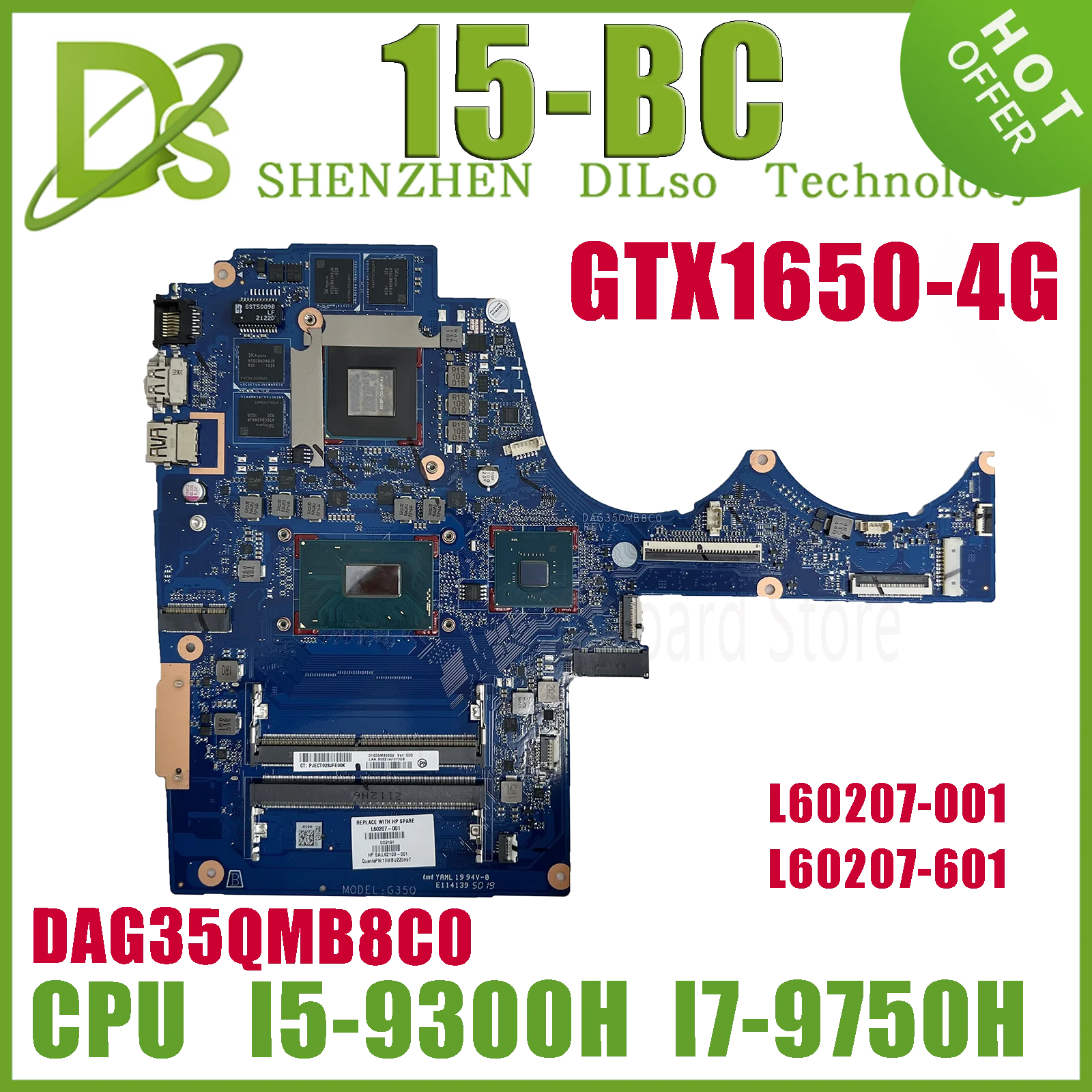 

KEFU L60207-001 L60207-601 Mainboard For HP 15-BC Laptop Motherboard DAG35QMB8C0 With /I5-9300H I7-9750H GTX1650-4G 100% Test