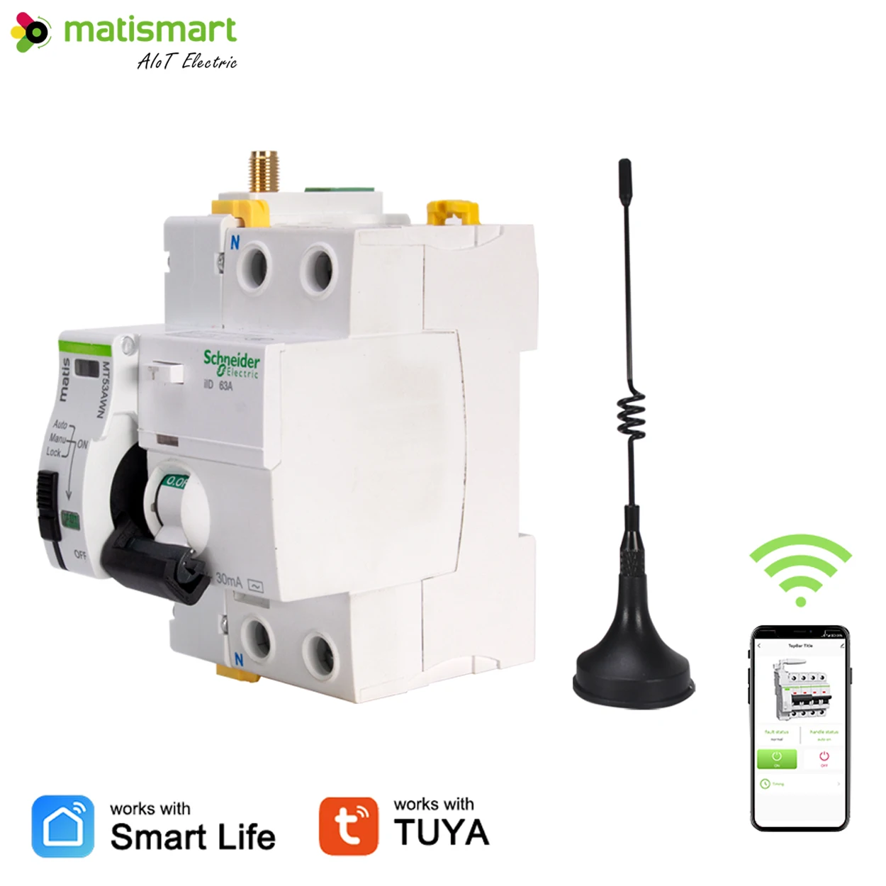 Matismart MT53AWN wifi recloser to Match Schneider circuit breaker iID iC60