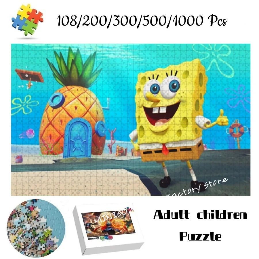 Spongebob Squarepants Cartoon Jigsaw Puzzle Cardboard/wooden 108/200/300/500/1000 Pieces Puzzles for Adults Kids Gifts Toys Game