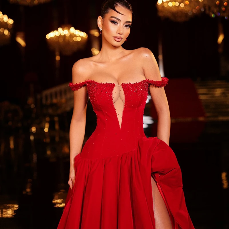 Thinyfull 2026 a-line فساتين سهرة للحفلات الراقصة المملكة العربية السعودية قبالة الكتف فستان الحفلات الخرز فساتين حفلات الكوكتيل مخصصة #2