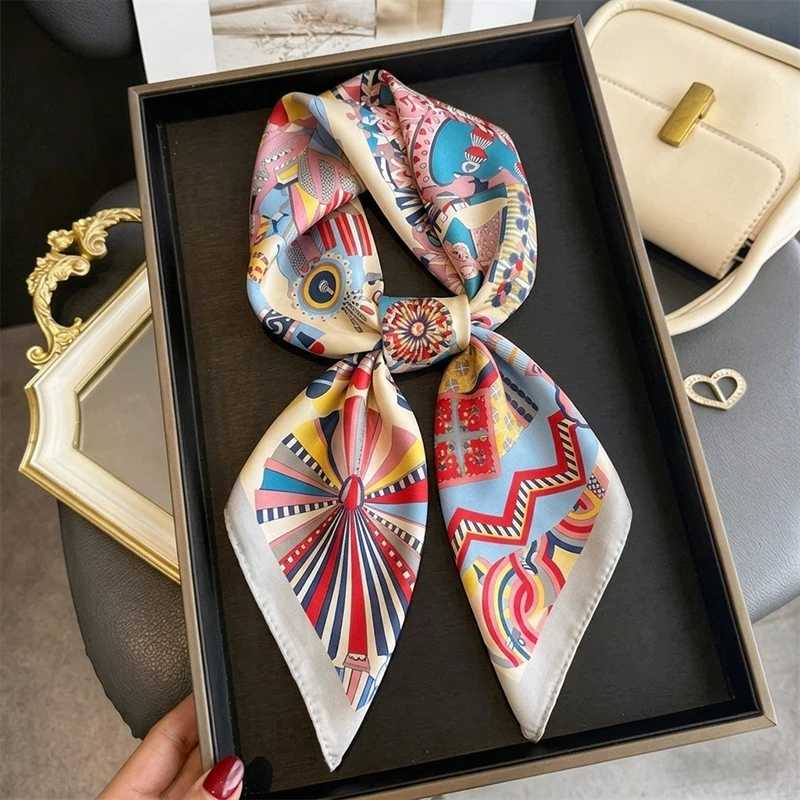 

Women Scarf Brands Hijab Silk Fashion Square Shawl Headscarf Bandanas Wraps Neckerchief Ribbon Luxury Foulards Accesories