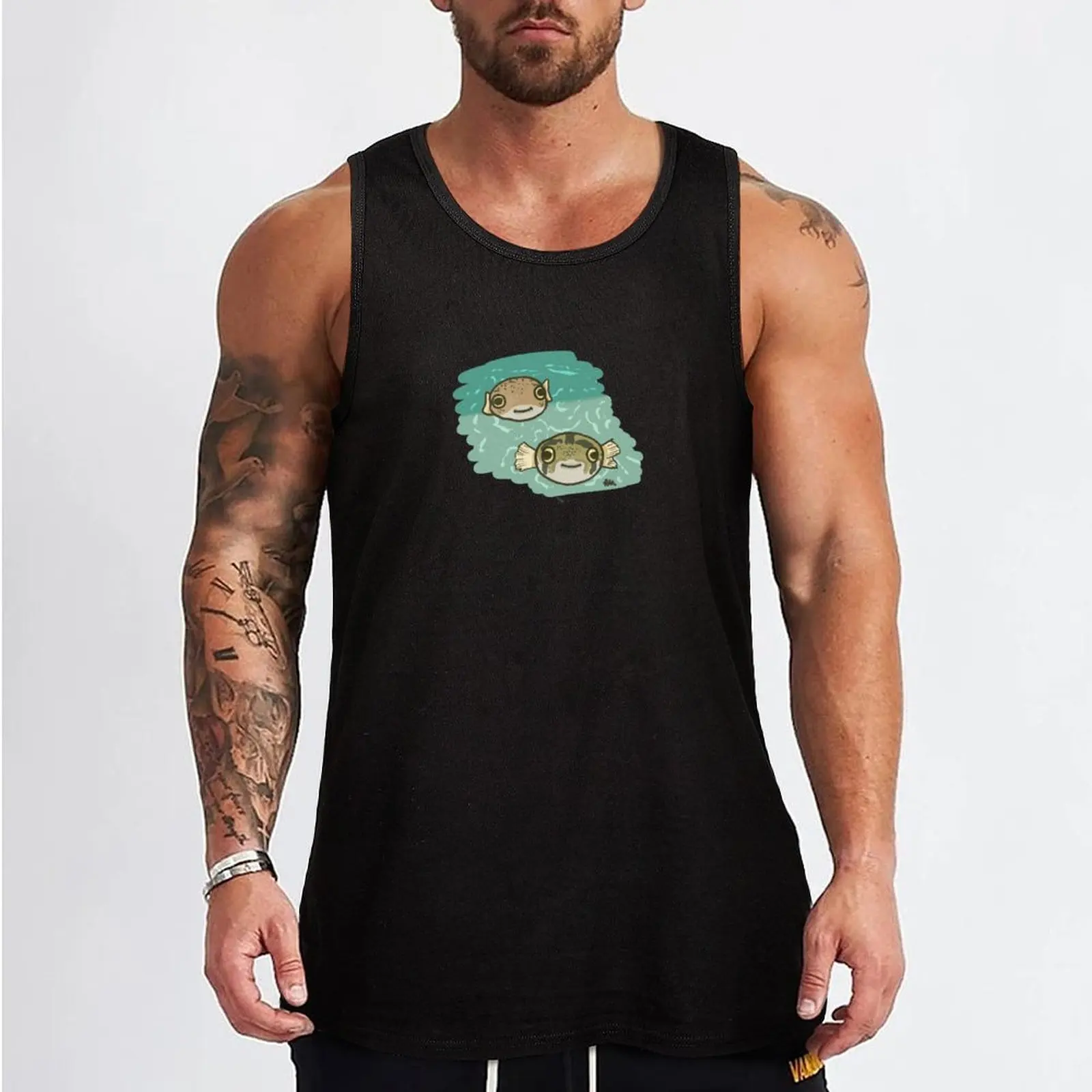 Pufferfish Tank Top vests for men mens gym clothes