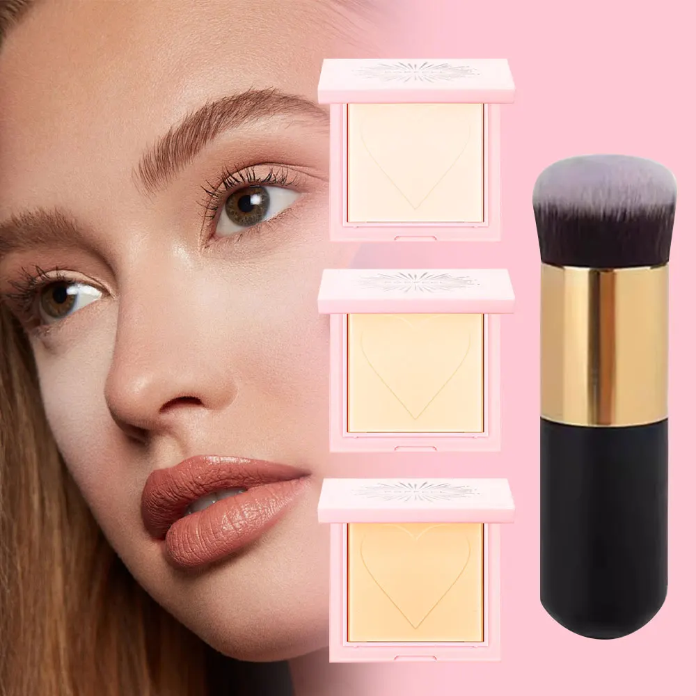 POPFEEL プレストフェイスパウダーメイクアップ ブラシ付き マットオイルコントロール 完璧なセッティングパウダー 防水性と持続性