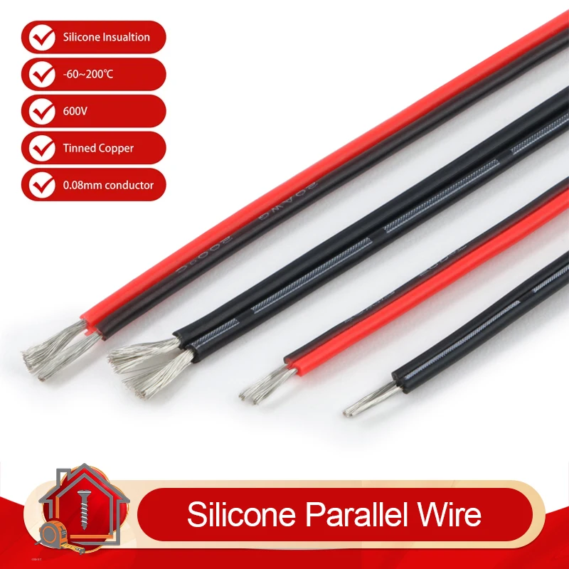 1~50m Extra Soft Silicone Parallel Wire 30 26 24 22 20AWG Flexible Heat Resistant Car Auto Battery Solar Panel 2pin Copper Wires