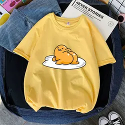 Gudetama Yellow Cartoon Anime Men T-shirt Summer Short Sleeve 100% Cotton Women T Shirts 2024 Fashion Couple Tee Tops Clothes