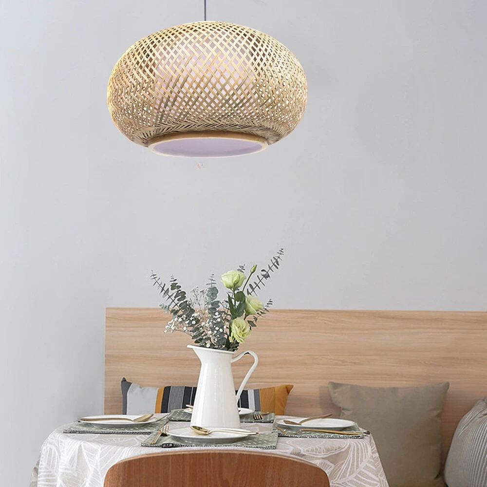 40/50/60CM Wicker Rattan Ceiling Light Handmade Bamboo Wicker Ceiling Light Beige Ceiling Chandelier Lampshade for Bedroom Decor - Image 2