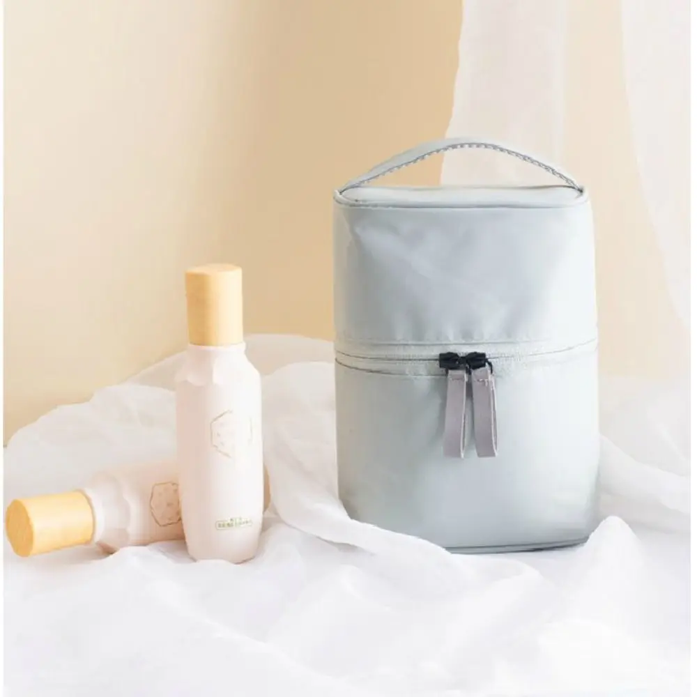 

Large Capacity Cream Color Wash Pouch With Pouch Cylinder Cosmetic Bag Women Toiletry Bag Travel Organizer Korean Storage Bags