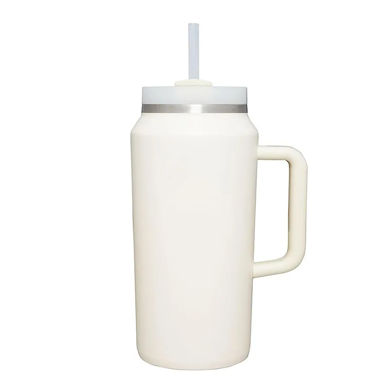 New 64oz Car Cup with Handle - Portable Insulated Straw Mug - Large Capacity 304 Stainless Steel Thermos for Cold Drinks