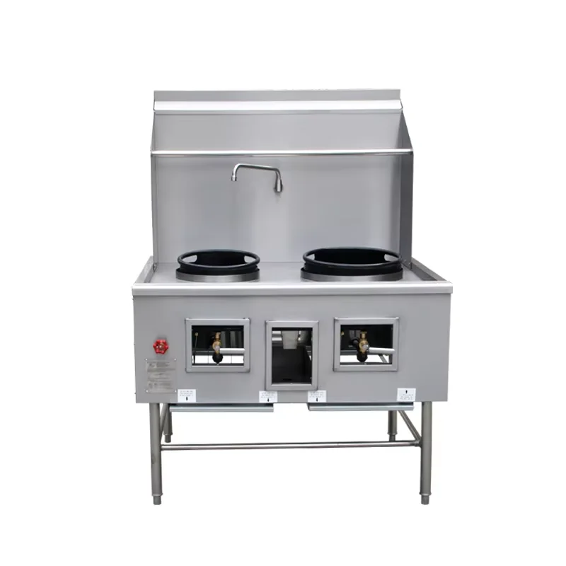 Commercial Chinese Wok Range Double Burner Wok Range With Faucet and Baffle