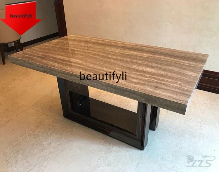 

a13 Natural marble wood dining table Travertine dining table Living room Simple modern rectangular dining table