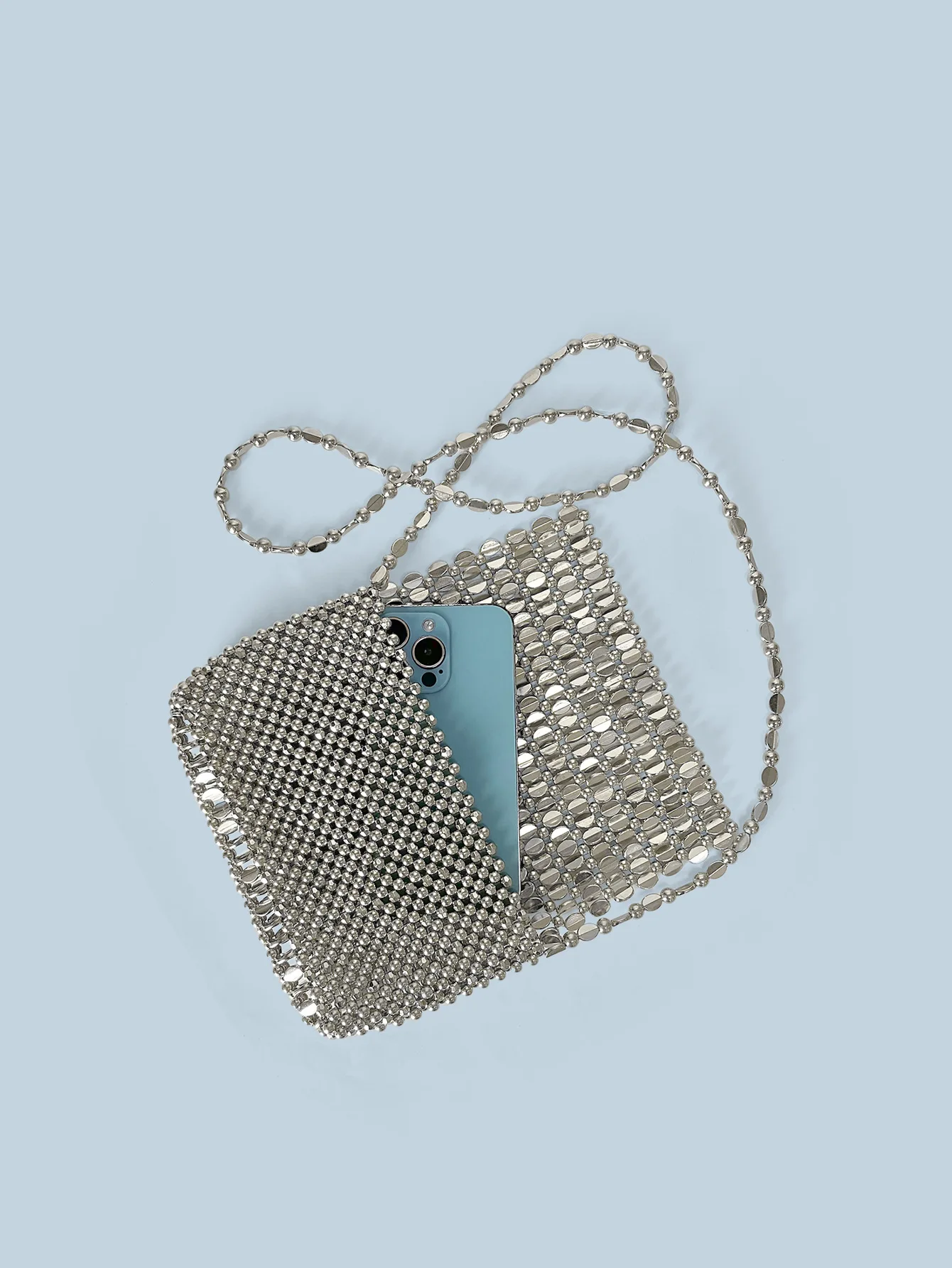 Summer New Blingbling Retro Silver Hollow Design Handmade Beaded Flip Phone Bag - Image 5