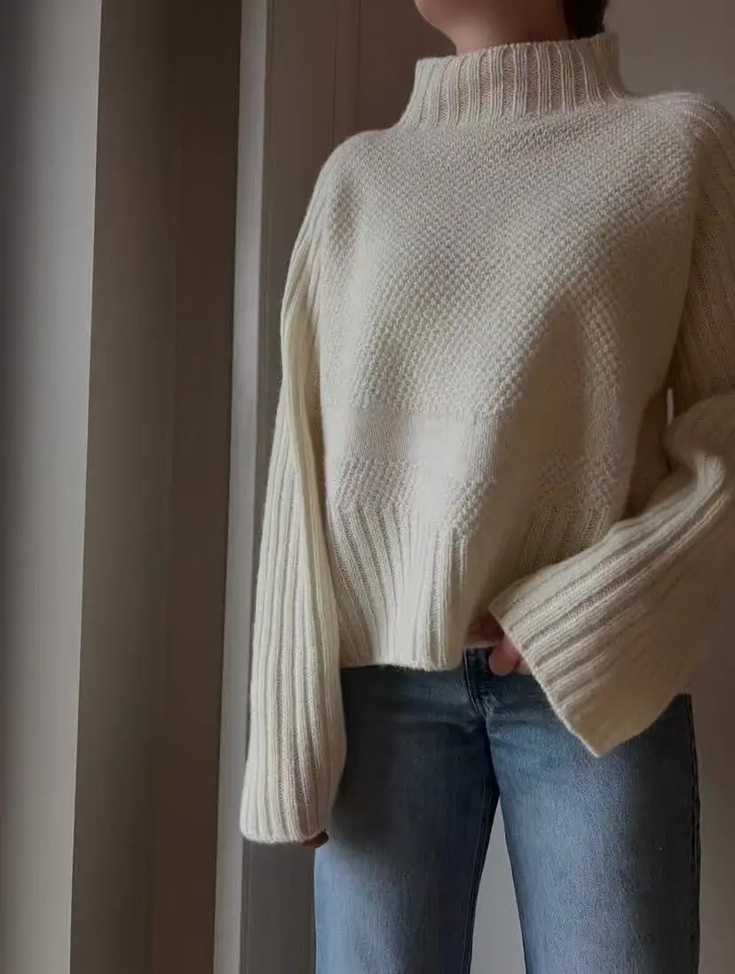 Women's autumn and winter lazy style loose and versatile slimming high neck knitted sweater Korean version