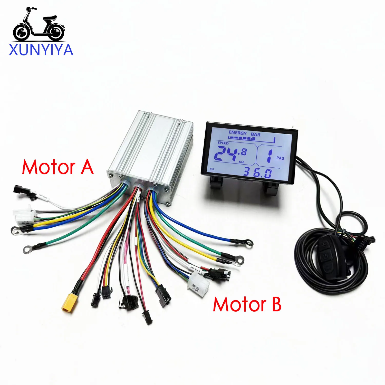 Sine Wave Dual Drive Brushless Motor Controller 25A*2 1000W+1000W 36V/48V/64V with 811LCD Display UART No.2 for Two Motor E-Bike
