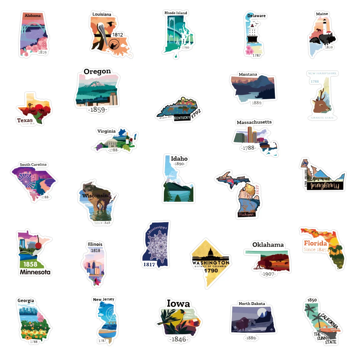 10/30/50 Pcs United States Travel City Map Waterproof Graffiti Stickers Notebook Laptop Car DIY Removable Decoration Kids Decals