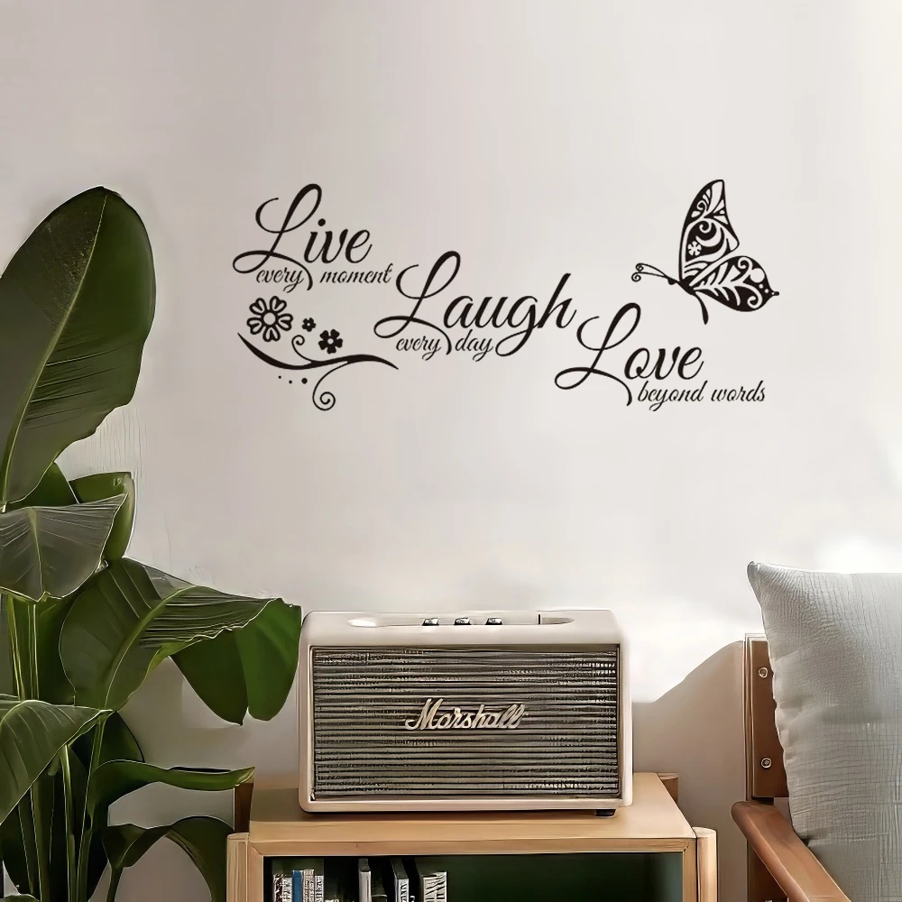 

Наклейки на стену с цитатами «Живи, смейся, люби», бабочки, декор для гостиной, мотивационная надпись «Любовь, превосходящая слова», настенное панно для дома.