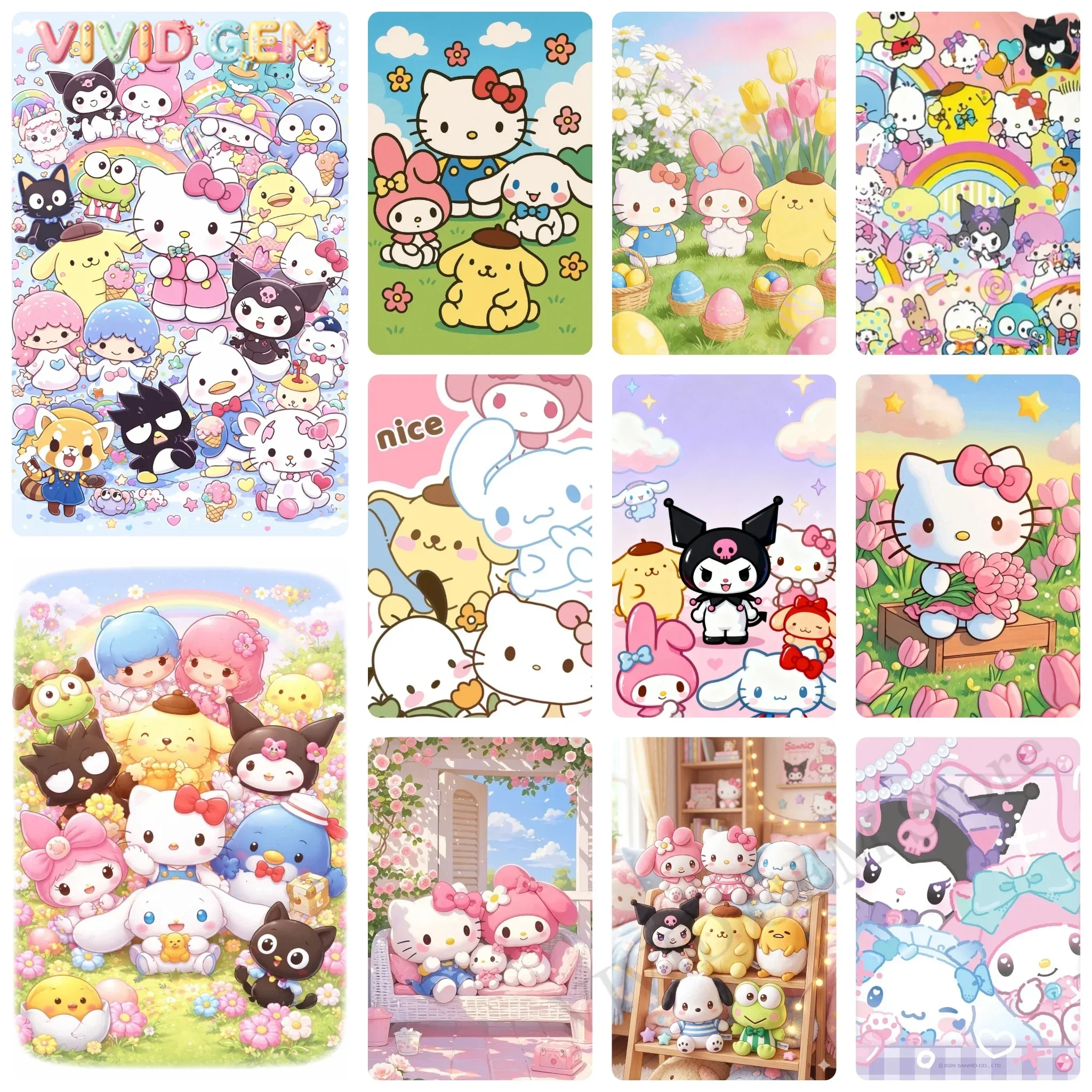 VIVID GEM Sanrio DIY Sanrio Character Gathering Diamond Painting Hello Kitty Sanrio, Colorful Rainbow And Spring Floral Cartoo