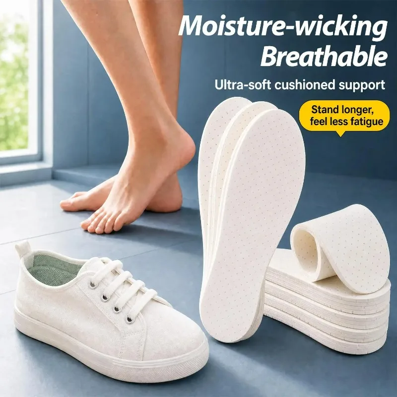 Breathable Cotton Latex Insoles for Women Men Perforated Sweat Absorbent Shoe Insert Cut To Size Soft Summer Replacement Cushion