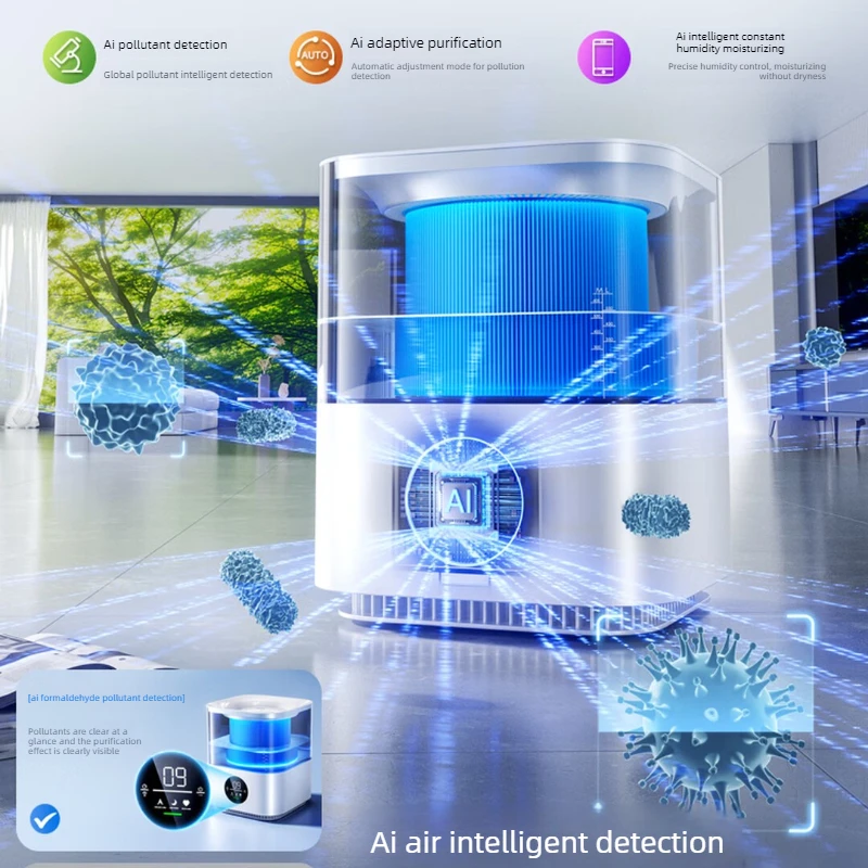 Air Purifier with Mist-Free Humidification, Real-Time Monitoring, Negative Ions and UV Function for Bedrooms and Home Offices