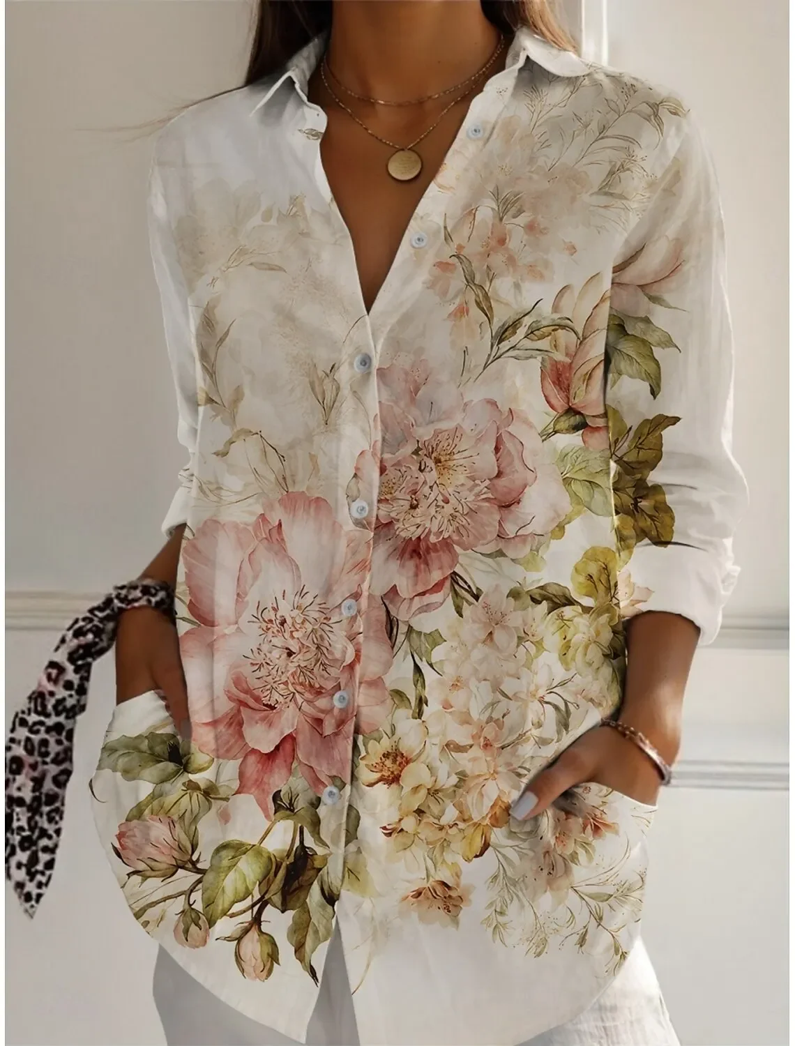 2025 Women Shirts Floral Graphics Blouse Spring Autumn Lapel Neck Blouse Women Long Sleeve Shirts Womens Clothes Female Clothing