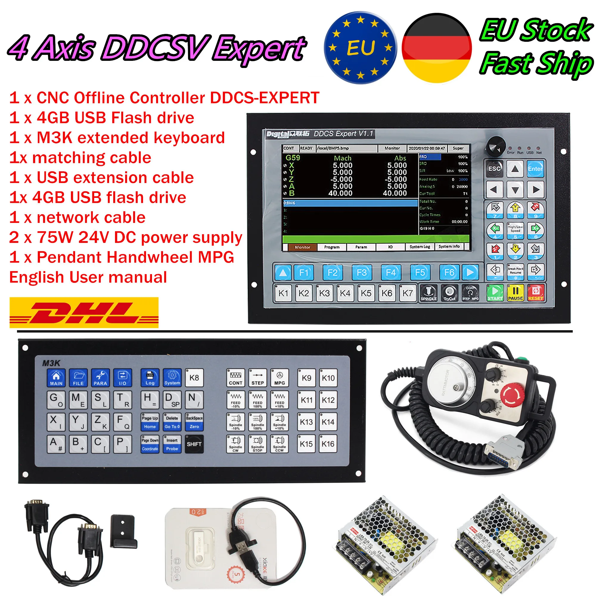 【EU Stock】DDCS-EXPERT 3/4/5-axis CNC offline controller supports closed-loop stepper /ATC, replacing DDCSV 3.1 Stand alone