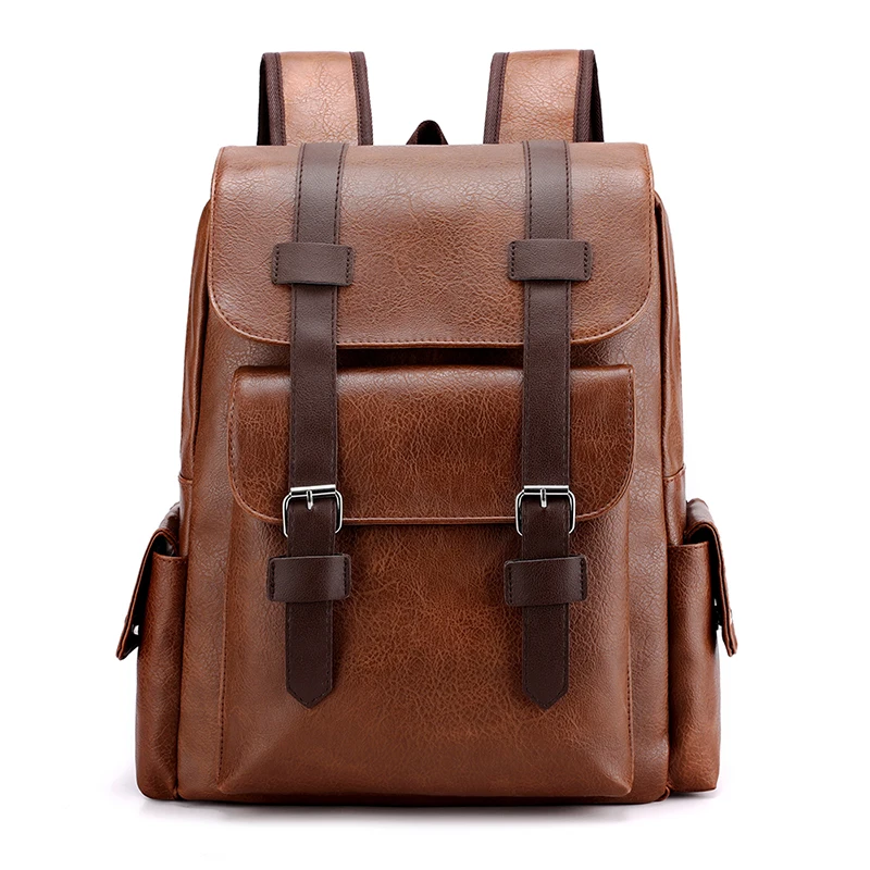 2023 Men Backpack PU Leather Bagpack Large Laptop Backpacks Male Mochilas Black Schoolbag For Teenagers Boys Brown Sac A Dos