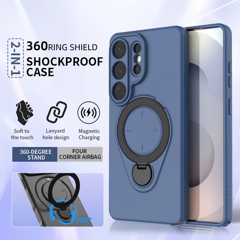 360 ° Coque de téléphone avec support magnétique rotatif, étui de protection antichoc pour Samsung Galaxy S26 S26Plus S26Ultra, chargement sans fil