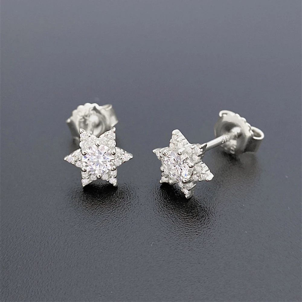 4.0mm Moissanite Diamond Earrings For Women Five-pointed Star S925 Silver Ear Studs Men High-End Jewelry Pass Tester Free Ship