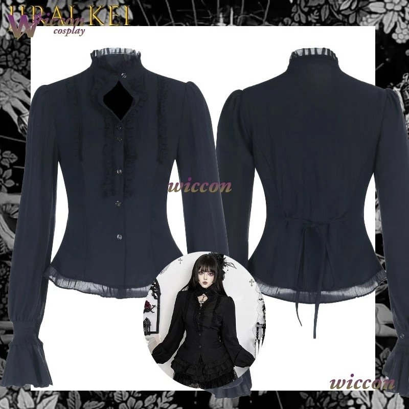 

Kosplay Gothic Lolita High Neck Lace Blouse Bodycon Long Sleeve Ruffle Dark Spring Outfit Women Cosplay Jirai Kei Lolita Shirt‌