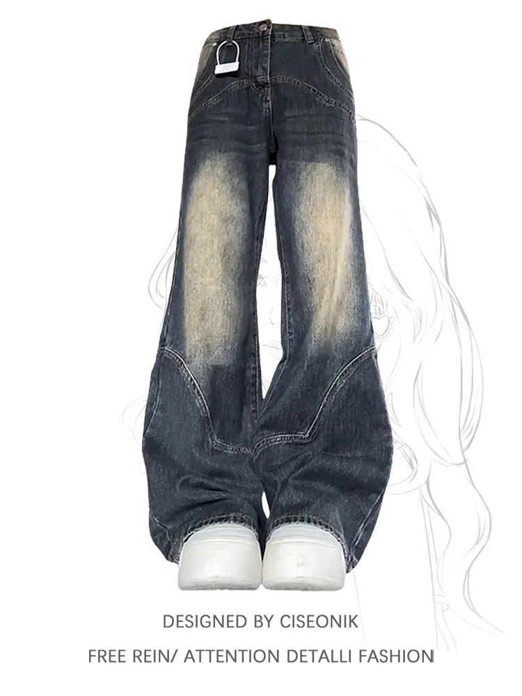 

Loose Wide Leg Jeans Women's Low Waist Bell Bottoms American Style Retro Denim Pants plus Size Comfortable Trousers