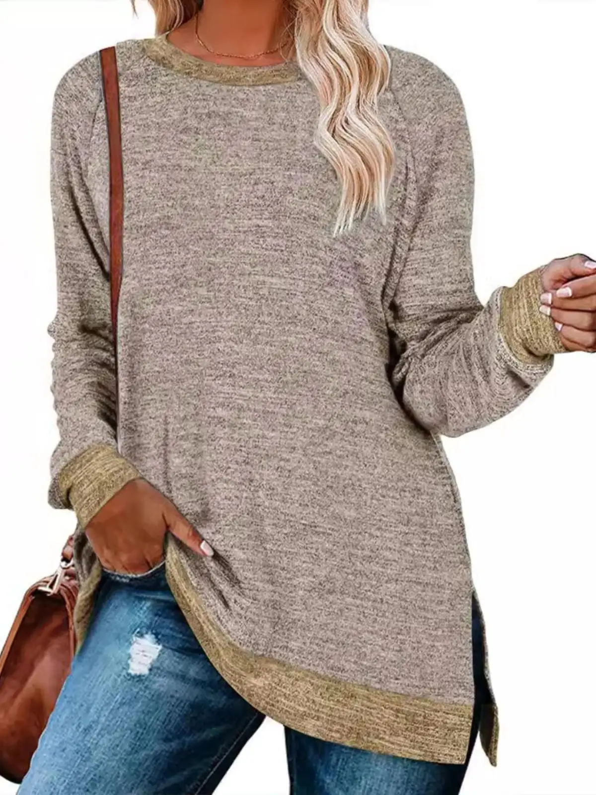 T-shirt décontracté pour femmes, coupe ample, rond, Ne Long, Sve, basique, moderne, Faion, couleur saison d'automne