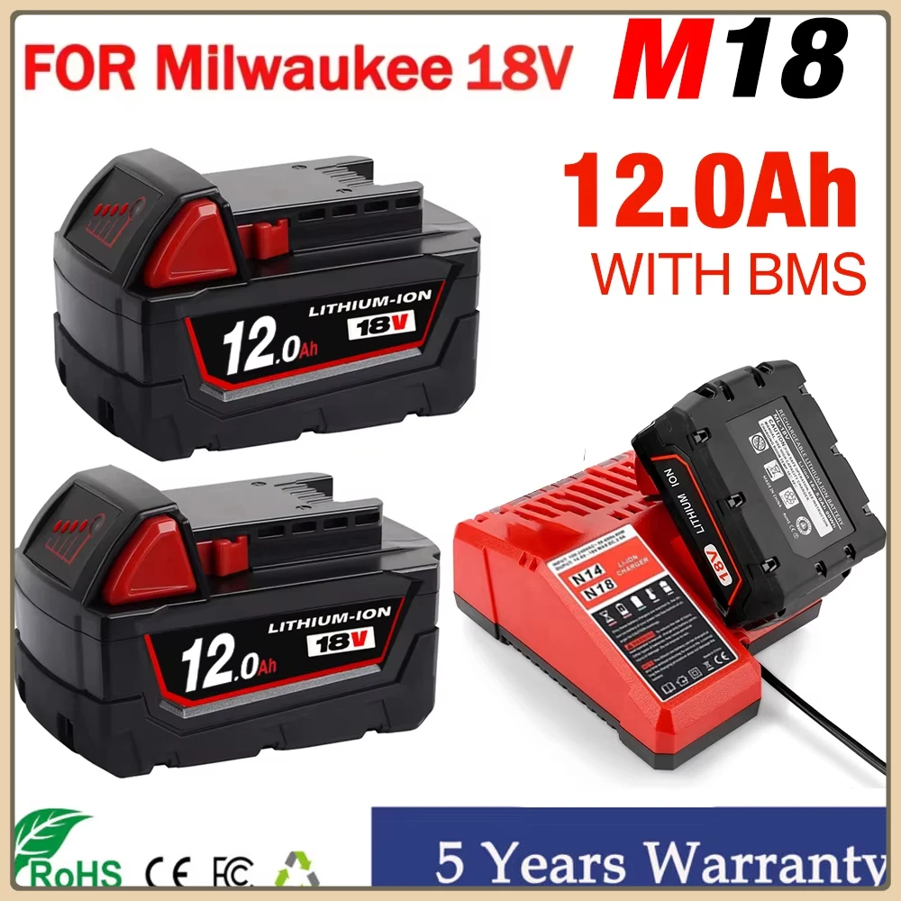 2025NewOriginal for Milwaukee M18 48-11-1815 48-11-1850 2646-20 2642-21ctserviceM18 XC Lithiumbatterypositivecharger18V 12000mAh