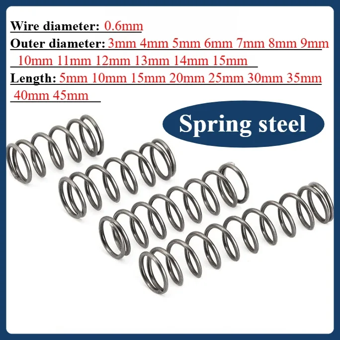 10Pcs/Lot Spring Steel Micro Small Compression Spring Wire Dia 0.6mm Outside Dia 3/4/5/6/7/8/9/10/11/12/13/14/15mm Length 5~45mm