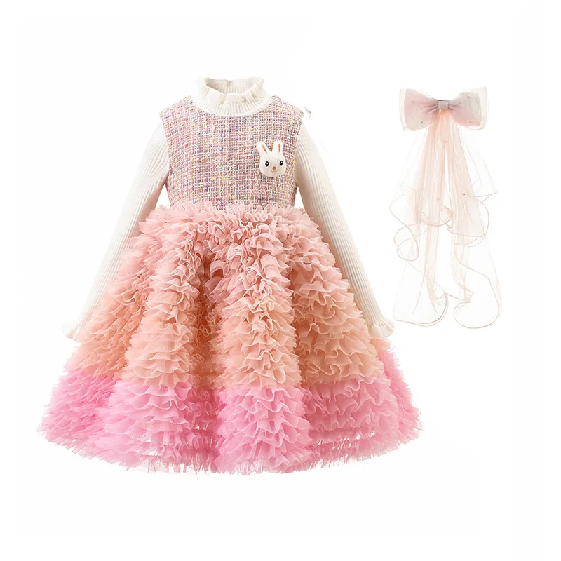 

Autumn New Girls' Outfit Dress Sweet Vest Puffy Skirt High-End First Birthday Princess Gown Dress