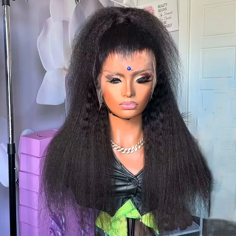 

13x4 Kinky Straight Human Hair Wig 200% Density HD Transparent Glueless Lace Front Wigs Human Hair Pre Plucked with Baby Hair