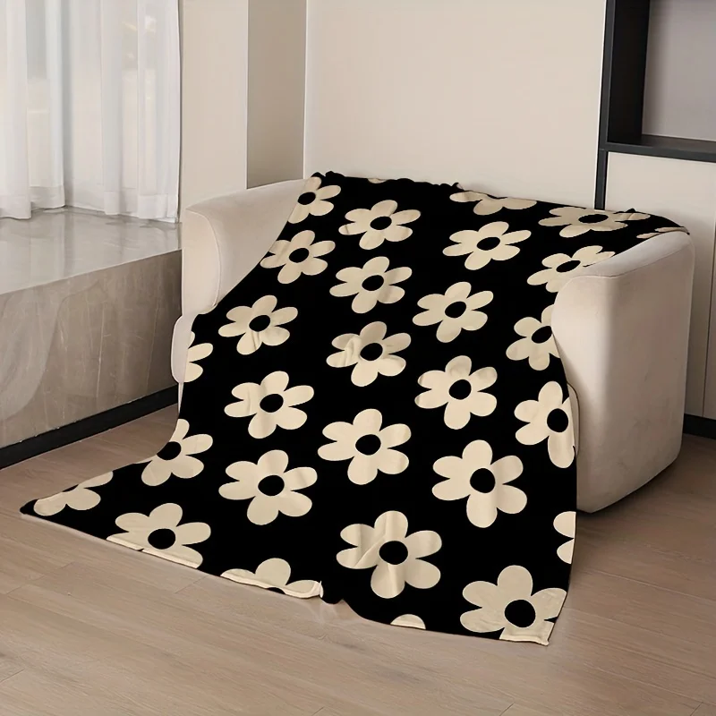 Black & White Floral Flannel printed blanket suitable for all seasons suitable for living room office sofa and travel