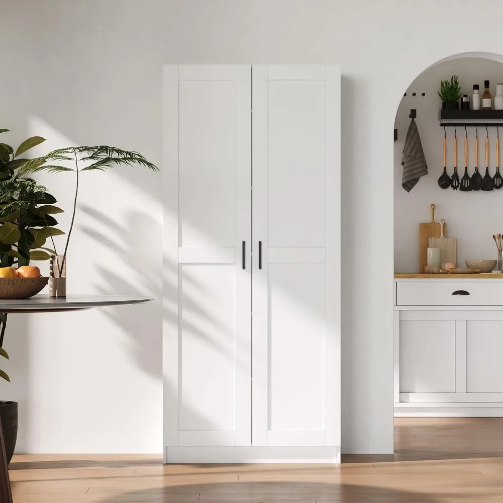 

Large Wooden Tall Kitchen Pantry Cabinets with Door and Adjustable Shelves for Storage