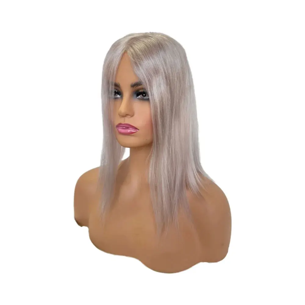 Women Human Hair Topper 100% Remy Mono Lace Base Grey Hair Toppers with 3 Clips for Hair Loss Pieces Hair Extension 14''