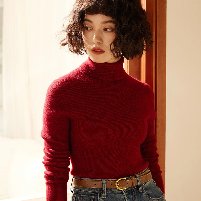 الخريف والشتاء سترة المرأة الجديدة 100% الكشمير الخالص عالية طوق هوديي محبوك النمط الأساسي الساخن بيع المرأة #2