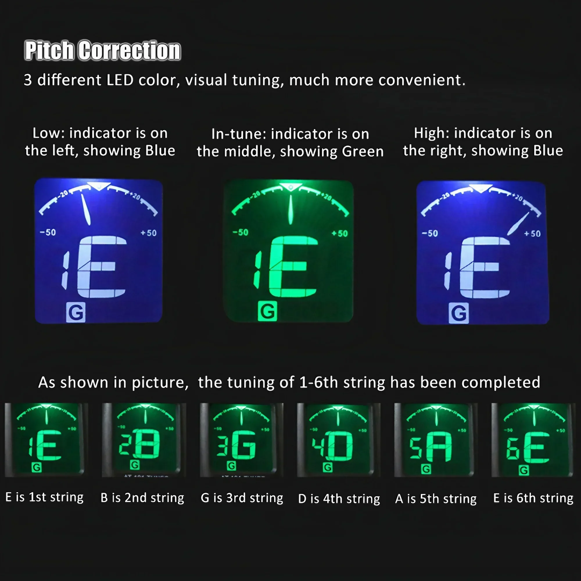 Digital Clip On Guitar Tuner Rotatable LCD Display Chromatic Tuner for Acoustic Bass Ukulele Guitar