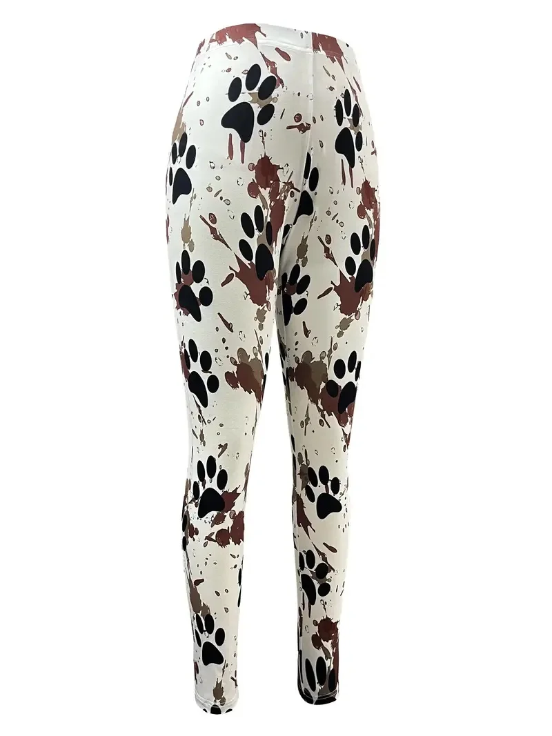 Cat paw print elastic elastic waist comfortable leggings women can wear daily, work, travel