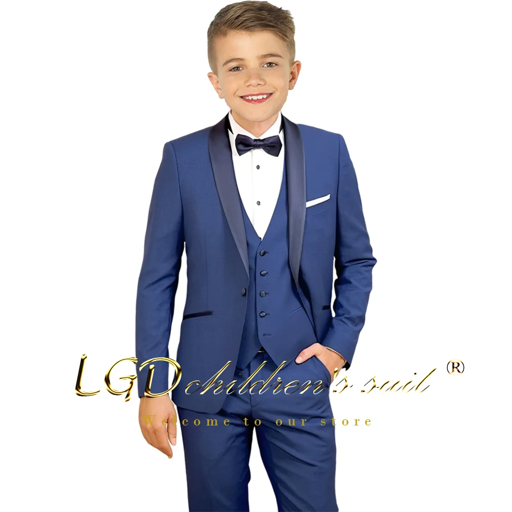 Dark green boys' 3-piece suit (jacket + vest + trousers) customized children's suit suitable for formal occasions