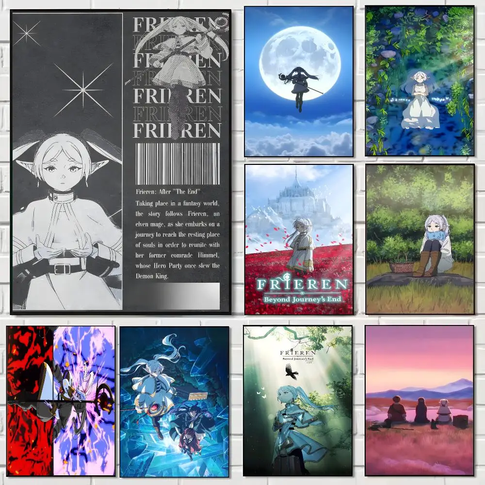 Japanese Anime F-Frieren Beyond Journey's End Poster Pegatina artistica HD autoadhesiva impermeable para salon dormitorio