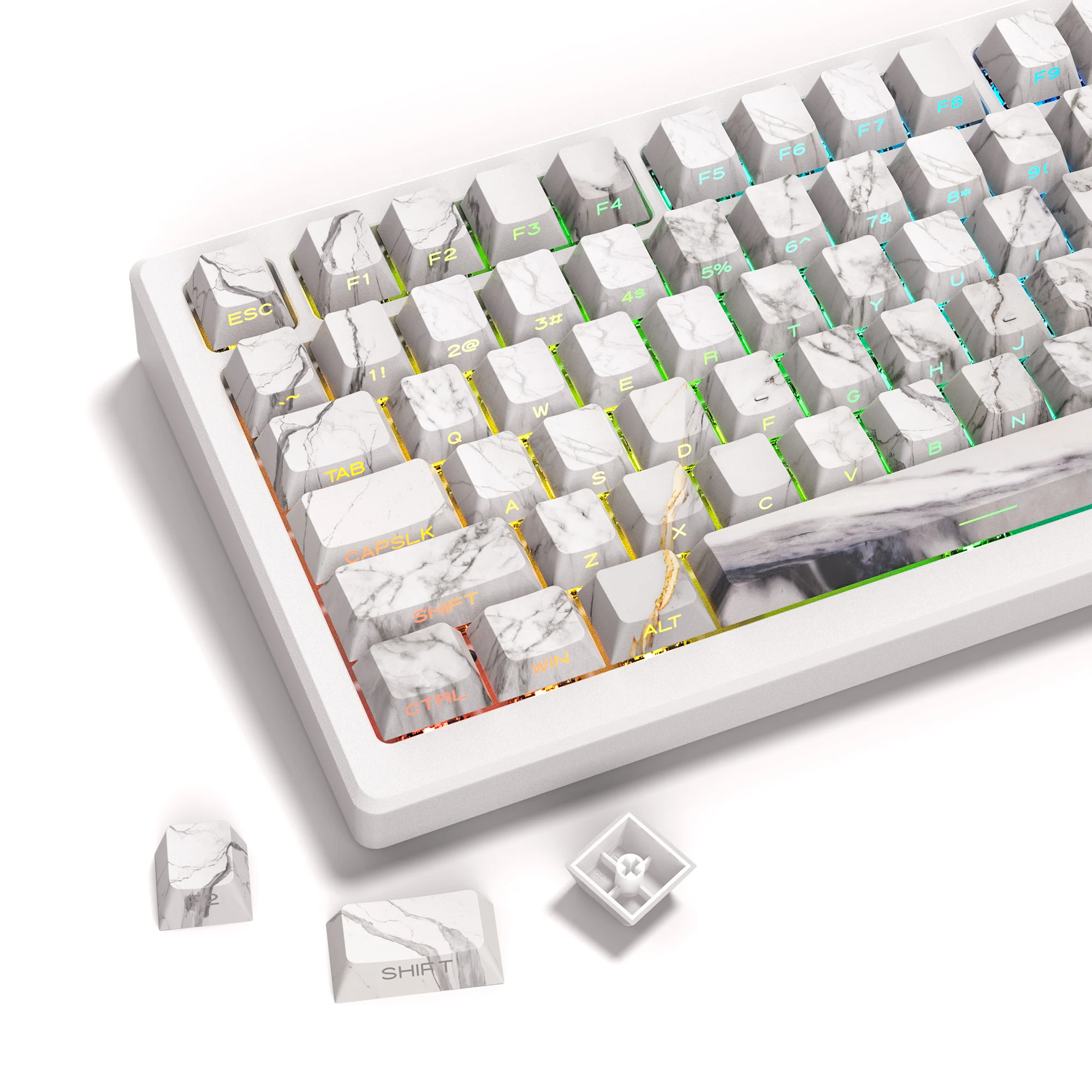 

136 Keys Side Print Backlit White Marble 5 Side Dye-Sub PBT Keycap RGB Cherry Profile For Cherry MX Gamer Mechanical Keyboard