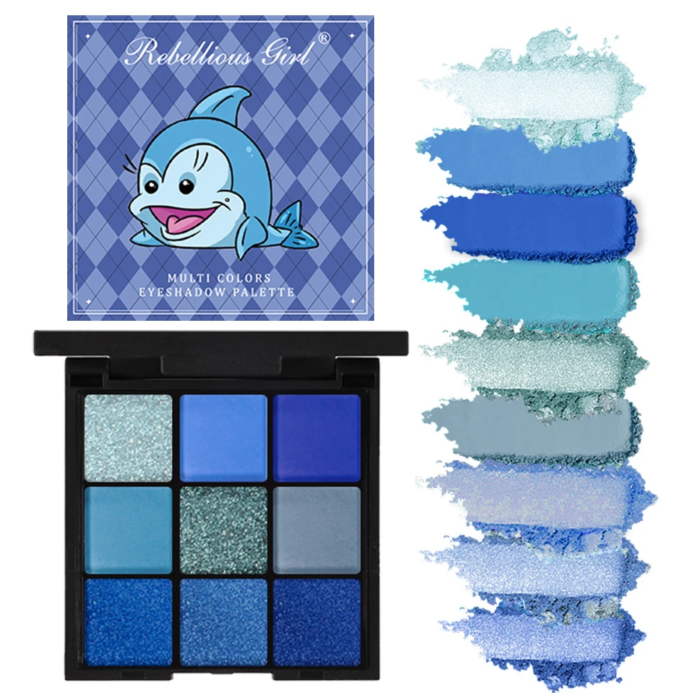 豪華なブルー9色アイシャドウパレット - ベルベットマットとシマーエフェクト、耐久性のある防水性、長持ちするスモーキーアイメイク