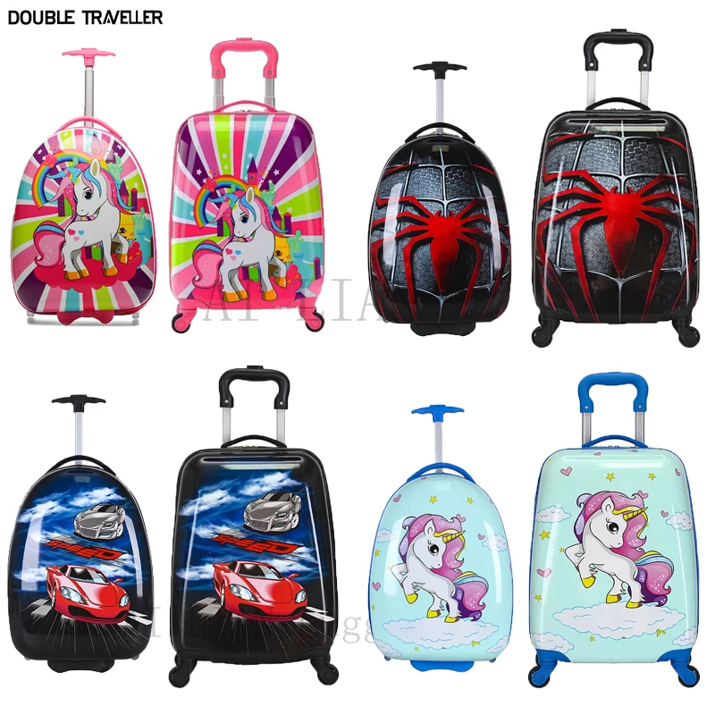 Maleta con ruedas de dibujos animados para niños, bolsa de equipaje con ruedas, carrito de viaje, regalo para niñas y niños, equipaje rodante, 16 \